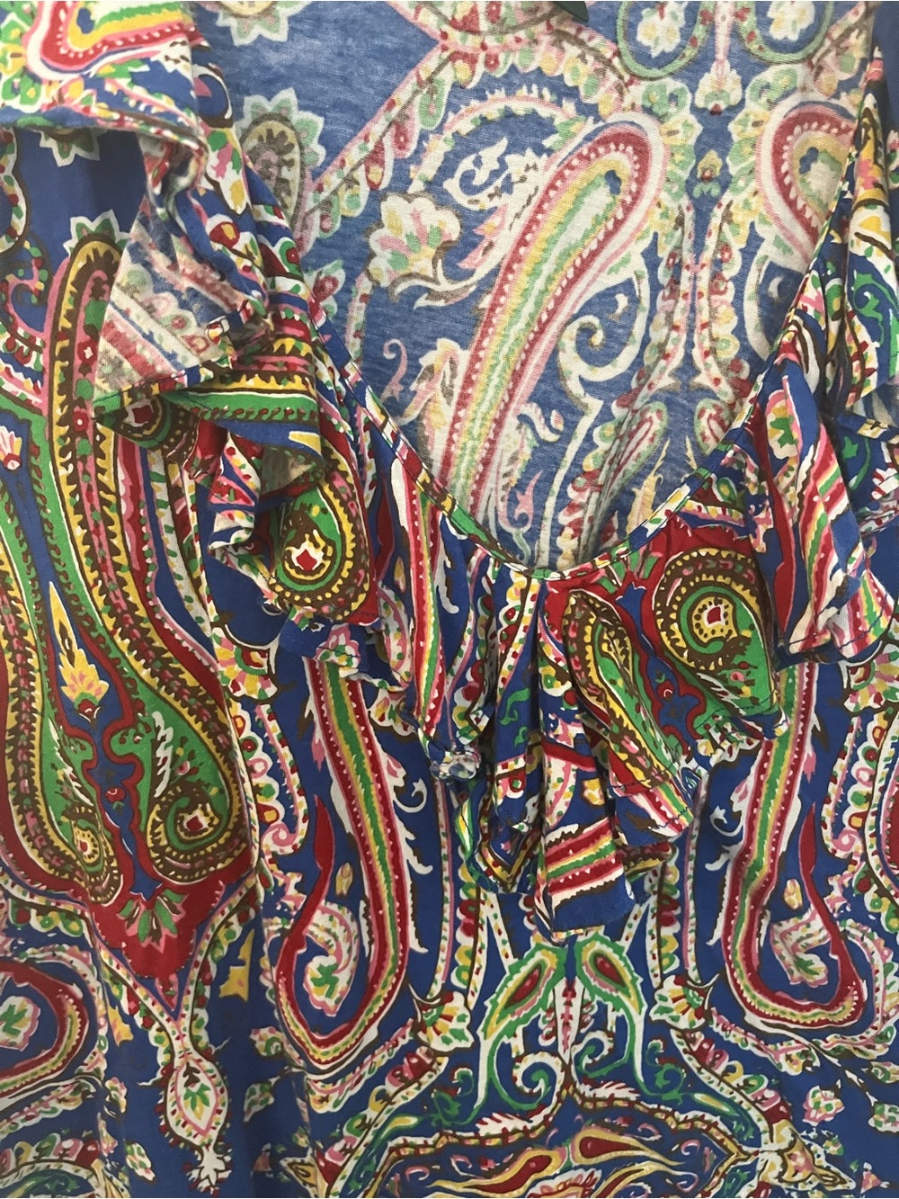 Lauren Ralph Lauren Blue Multicolor Paisley Ruffle V-Neck Shell - Picture 2 of 3
